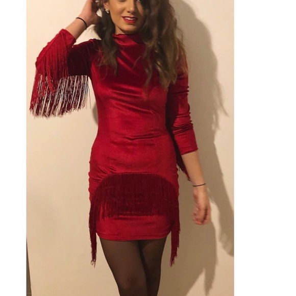 red fringe dress